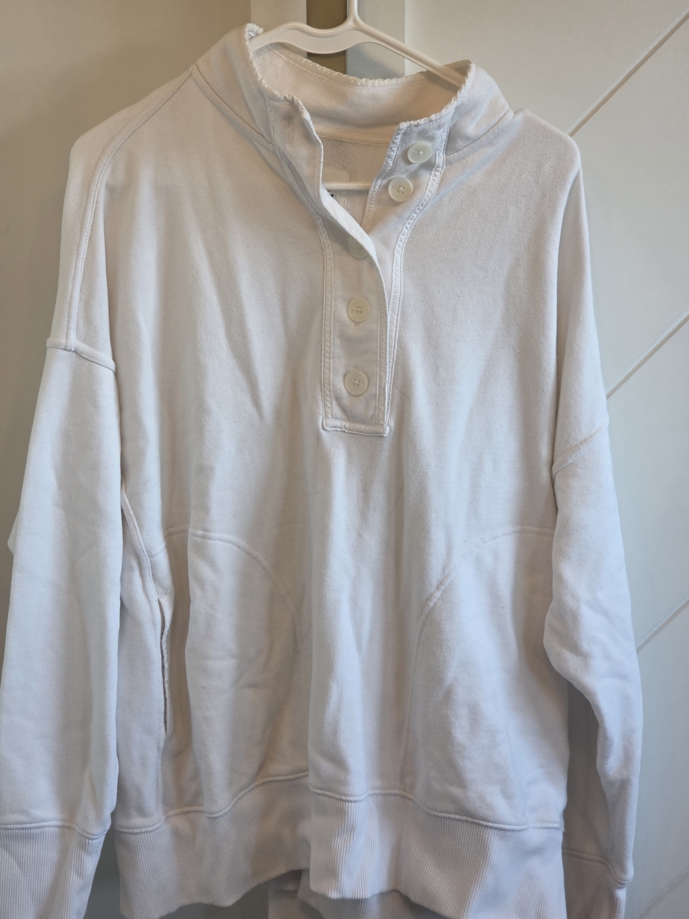 aerie White Button-Front Henley Sweatshirt